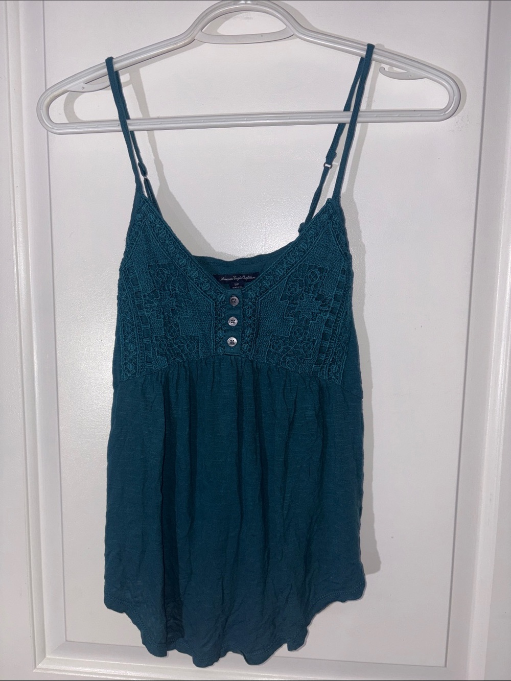 American Eagle Outfitters Blue Lace-Accent Spaghetti Strap Camisole